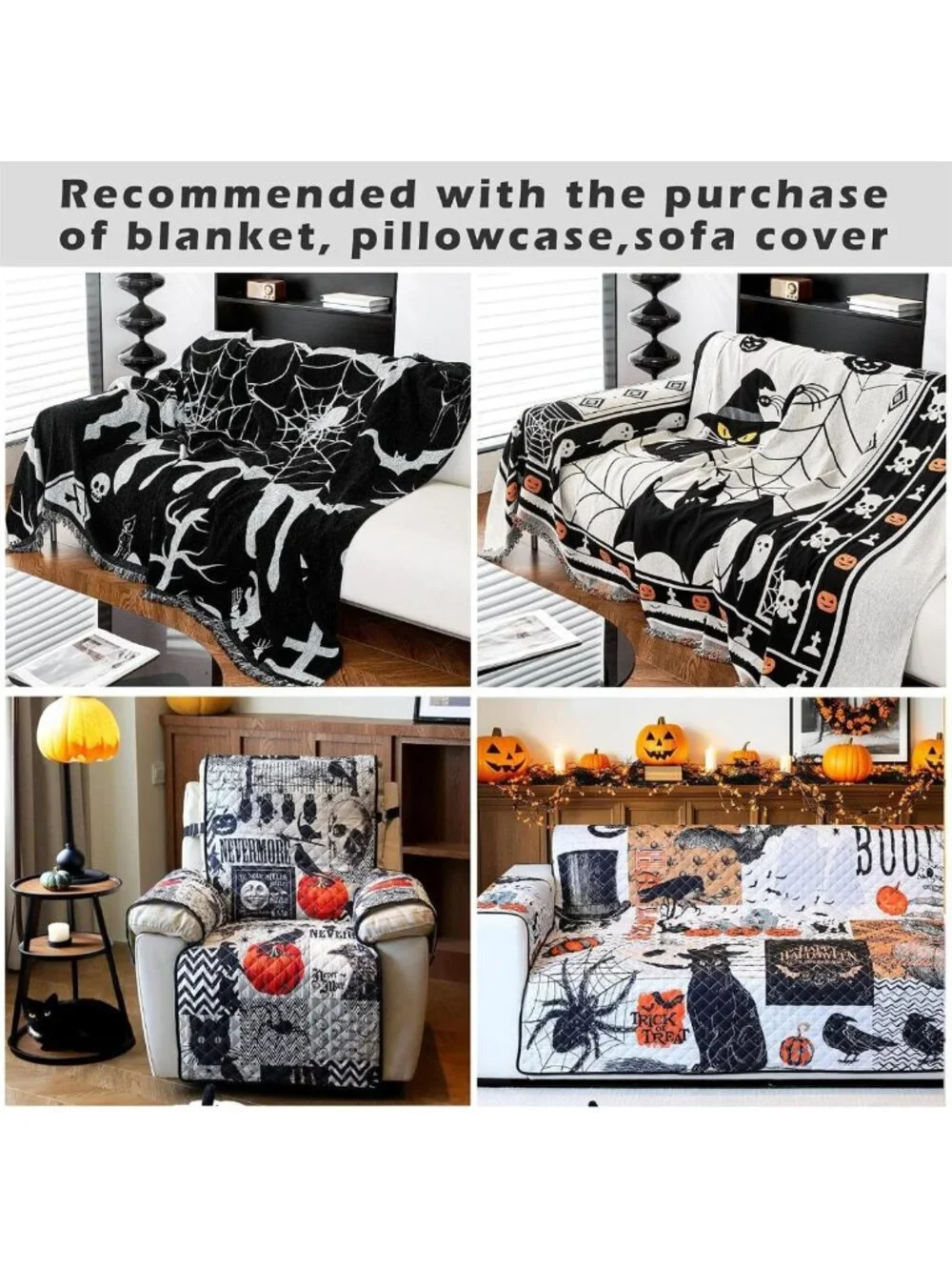 King Size Reversible Quilt Set - Fall Pumpkin & Plaid Bedding, 3PC Home Decor
